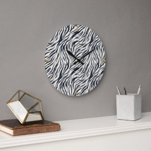Black and White Zebra Print Pattern Large Clock