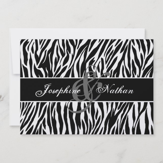 Black and White Zebra Print Personalized Wedding Invitation (Front)