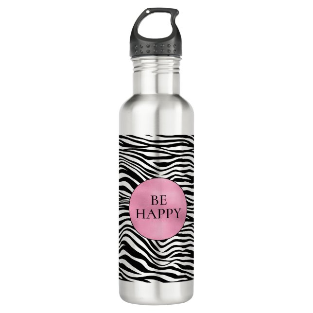 Black and White Zebra Print Stainless Steel Water Bottle (Front)