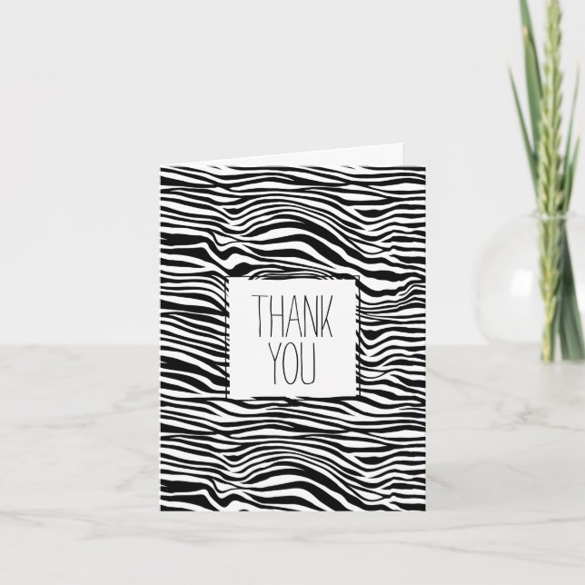 Black and White Zebra Print Thank You Card (Front)