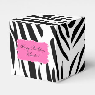 Black and White Zebra Print with Hot Pink Birthday Favor Boxes