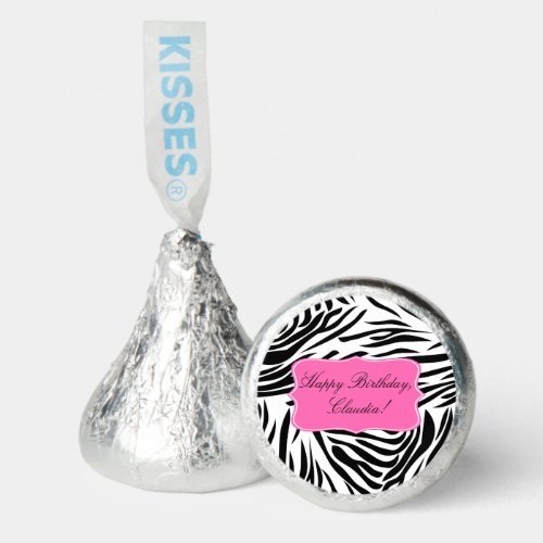 Black and White Zebra Print with Hot Pink Birthday Hersheys Kisses