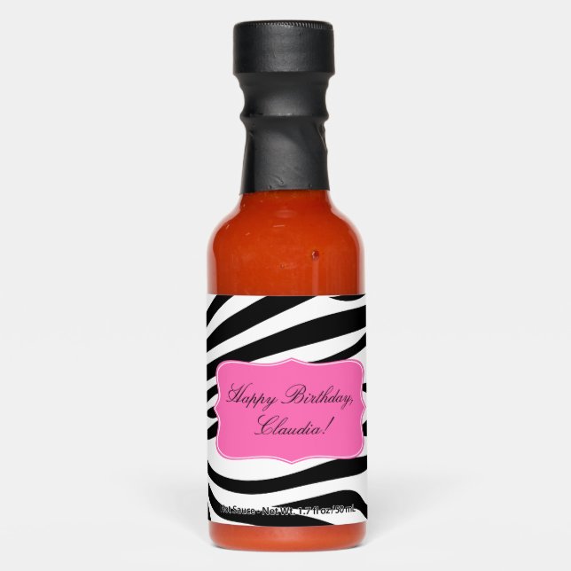 Black and White Zebra Print with Hot Pink Birthday Sauces (Front)