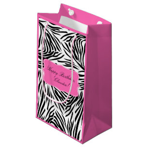 Black and White Zebra Print with Hot Pink Birthday Small Gift Bag
