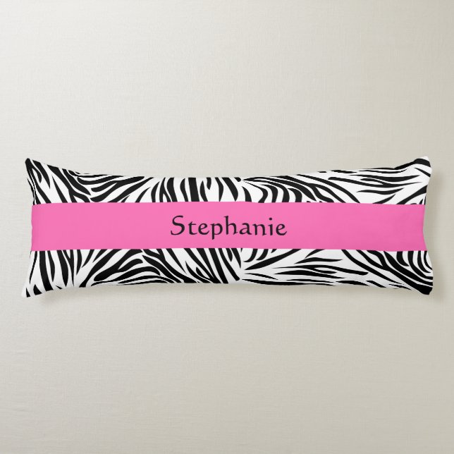 Black and White Zebra Print with Hot Pink Body Pillow (Front)