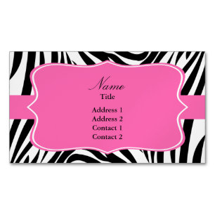 Black and White Zebra Print with Hot Pink Business Card Magnet