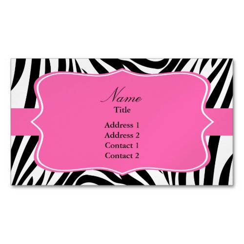 Black and White Zebra Print with Hot Pink Business Card Magnet