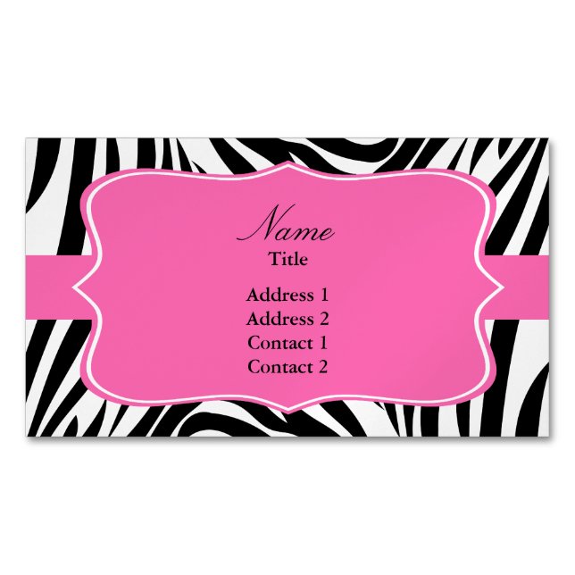 Black and White Zebra Print with Hot Pink Business Card Magnet (Front)