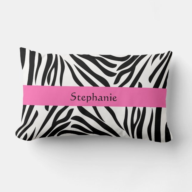 Black and White Zebra Print with Hot Pink Lumbar Pillow (Front)