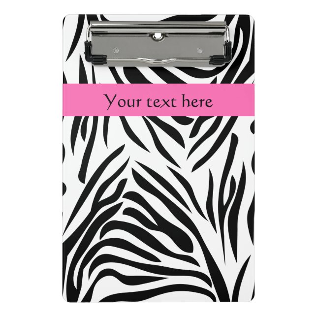 Black and White Zebra Print with Hot Pink Mini Clipboard (Front)