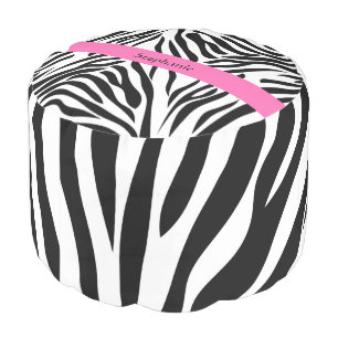 Black and White Zebra Print with Hot Pink Pouf
