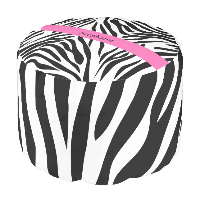 Black and White Zebra Print with Hot Pink Pouf (Angled Back)