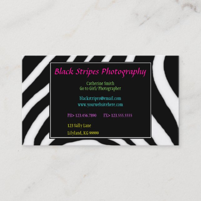 Black and White Zebra Profile Business Card (Front)