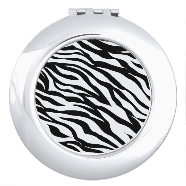 Black and White Zebra Safari Animal Print Compact Mirror (Front)