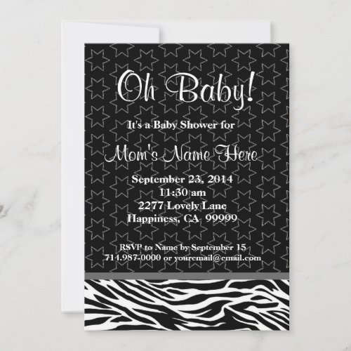 Black and White Zebra Stars Neutral Baby Shower Announcement