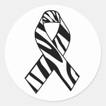 Black And White Zebra Stripe Awareness Ribbon Classic Round Sticker by stripedhope at Zazzle