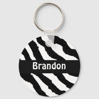 Black and White Zebra Stripe Personalized Keychain