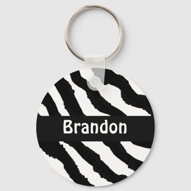 Black and White Zebra Stripe Personalized Keychain (Front)