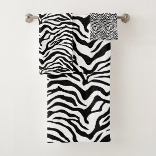 Black and white zebra stripe print bath towel set
