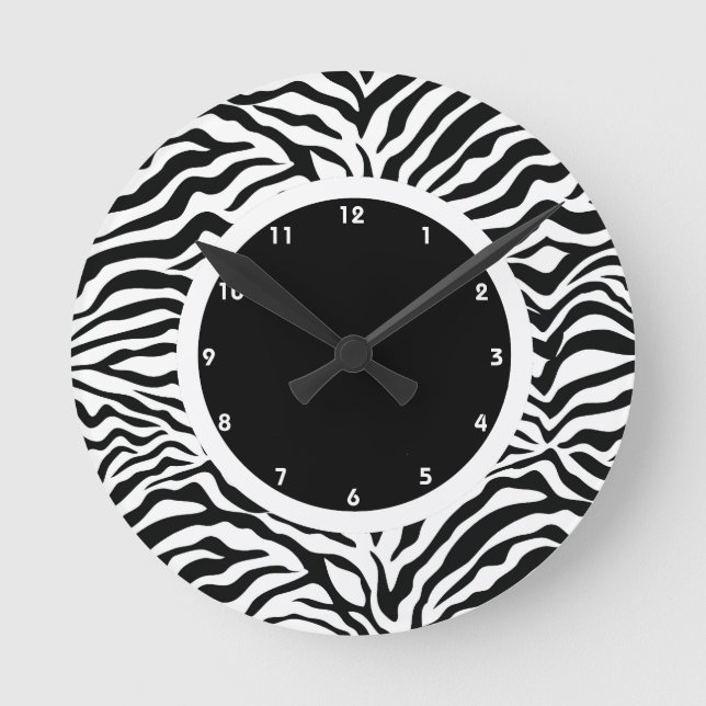 Black and White Zebra Stripe Round Clock (Front)