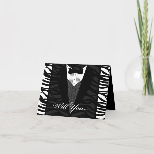 Black and White Zebra Stripe, Wedding Party Invite (Front)