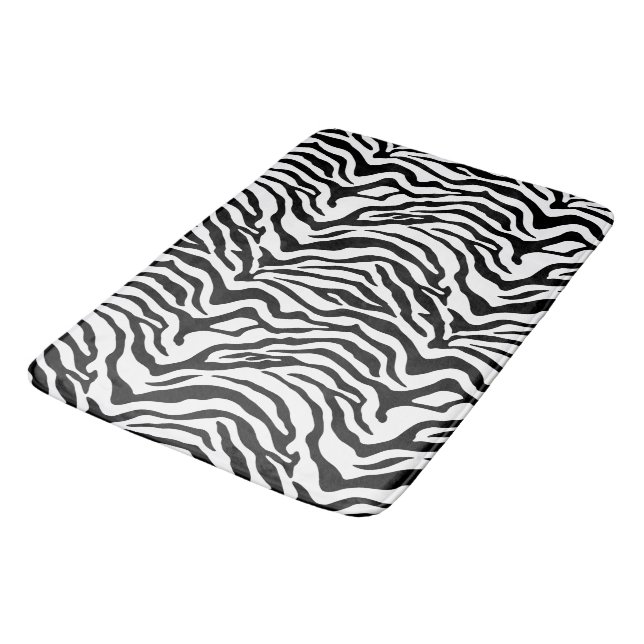 Black and white zebra striped print bathroom mat (Angled)