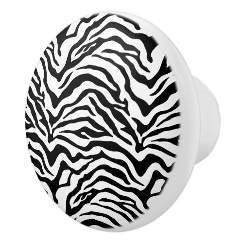 Black and white zebra striped print ceramic knob