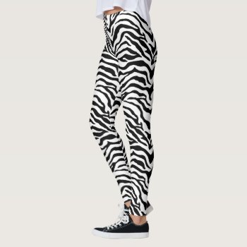 Black And White Zebra Striped Print Leggings by stickywicket at Zazzle