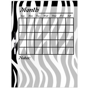 Black and White Zebra Stripes Calendar Dry-Erase Board