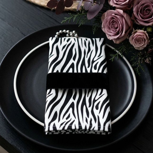 Black and White Zebra Stripes Cloth Napkin (Modern zebra print black and white cloth napkin for moody chic alternative zebra safari baby shower)