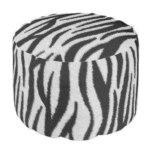 Black and white zebra stripes fur texture pouf