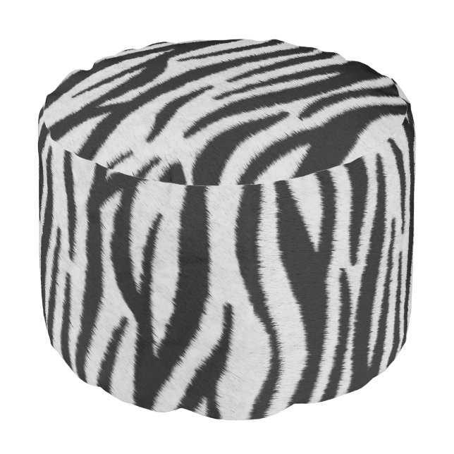 Black and white zebra stripes fur texture pouf (Angled Front)