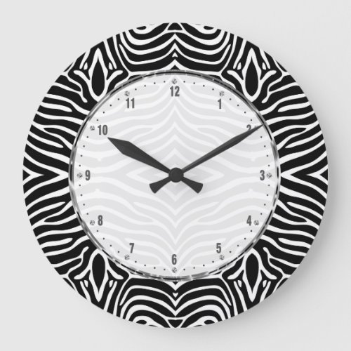 Black And White Zebra Stripes Large Clock