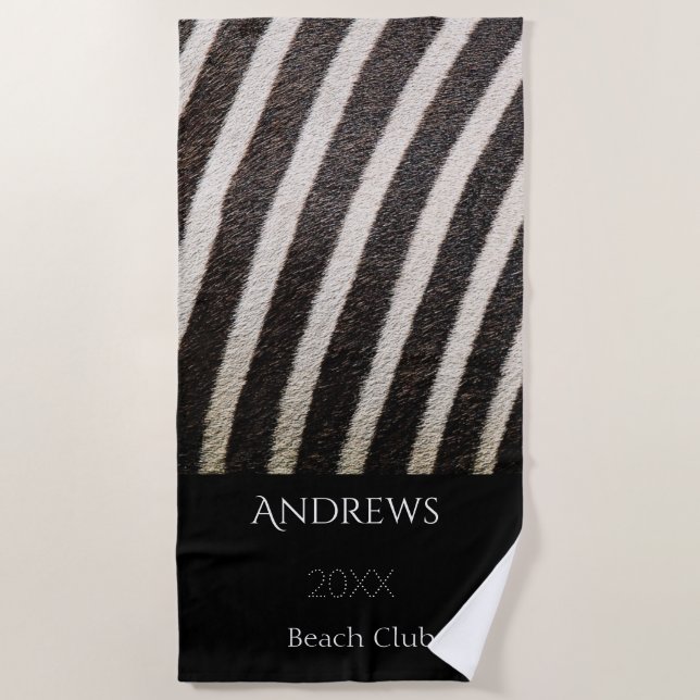 Black and White Zebra Stripes Name Beach Towel (Front)