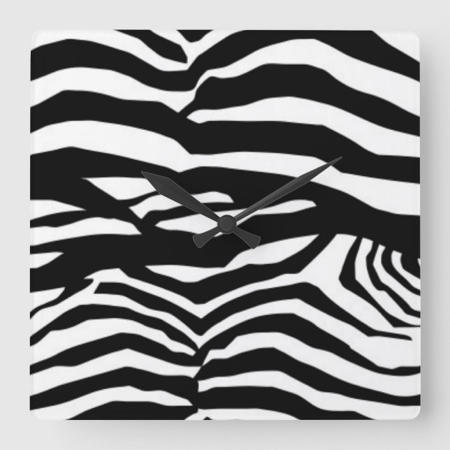 Black And White Zebra Stripes Square Wall Clock (Front)