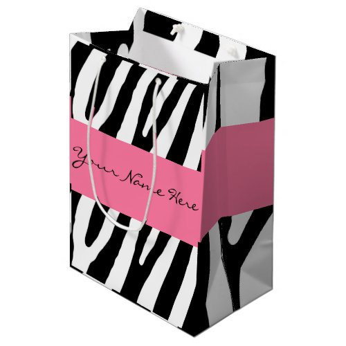 Black and White Zebra Stripes with Hot Pink Banner Medium Gift Bag