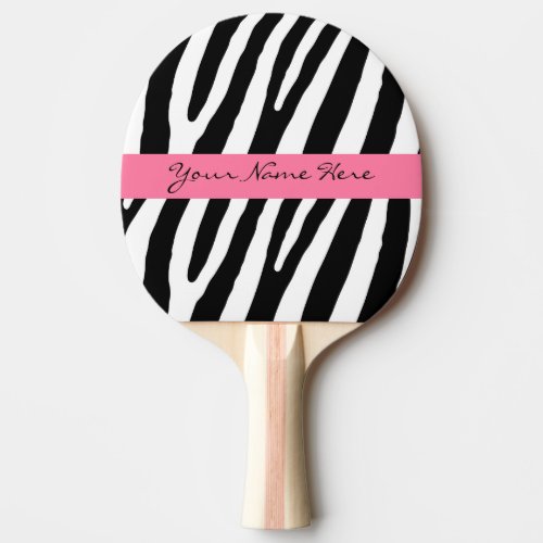 Black and White Zebra Stripes with Hot Pink Banner Ping_Pong Paddle