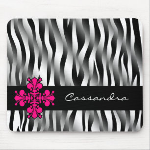 Black and white zebra stripes with hot pink decor mouse pad