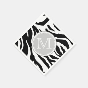 Black and White Zebra Stripes with Monogram Paper Napkins