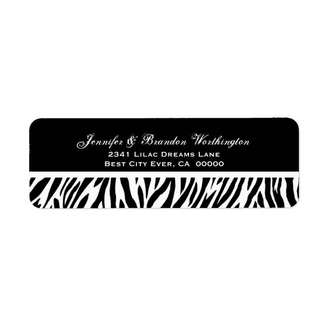 Black and White Zebra Wedding Address Label (Front)