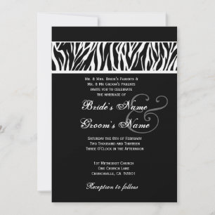 Black and White Zebra Wedding Linen Paper Invitation