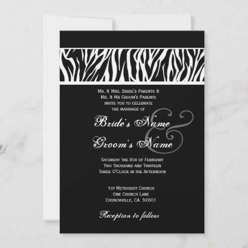Black and White Zebra Wedding Linen Paper Custom Invite