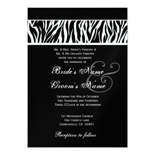 Black and White Zebra Wedding Metallic Paper Card