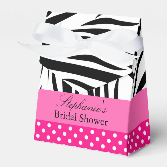 Black and White Zebra with Hot Pink Bridal Shower Favor Boxes (Front Side)