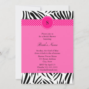 Black and White Zebra with Hot Pink Bridal Shower Invitation