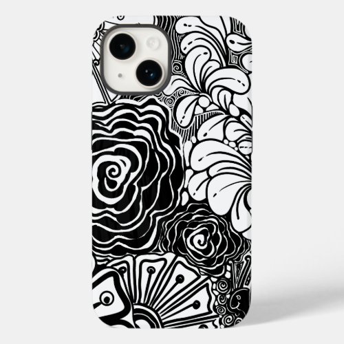 Black And White Zen Floral Patterned Drawing Case_Mate iPhone 14 Case