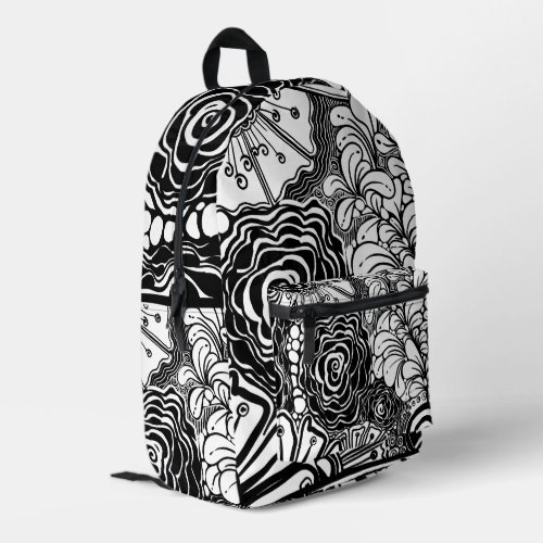 Black And White Zen Floral Patterned Drawing Printed Backpack