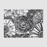 Black And White Zen Floral Patterned Drawing Tissue Paper