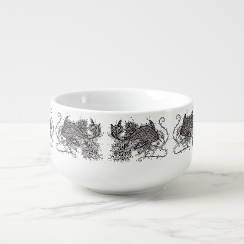 Black and White Zen Koi Pattern Soup Mug