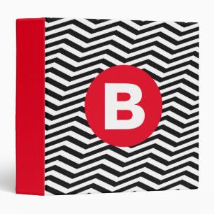 Black and White Zig Zag Pattern Red Monogram 3 Ring Binder